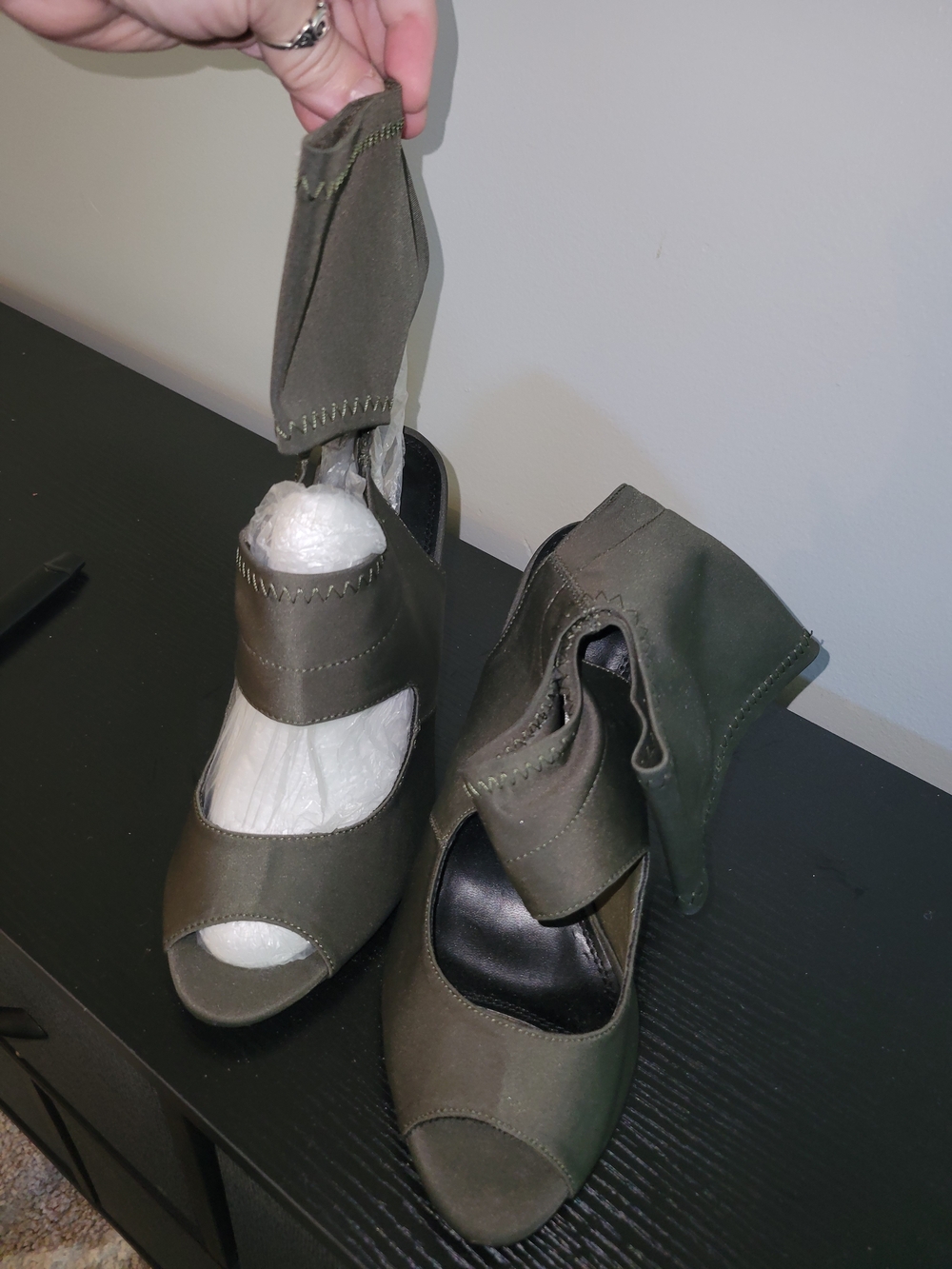 Women's Olive Green Peep-Toe Ankle Boots